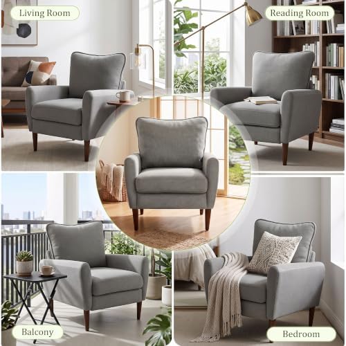 Comfy Accent Chair with Spring Sponge Cushion Upholstered Lounge Chair Grey - Image 7