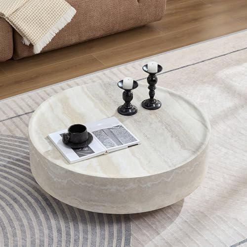 WILLIAMSPACE 35.43" Round Marble Coffee Table Faux Stone Living Room Table - Image 4