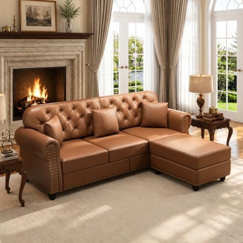82.6'' Faux Leather Chesterfield Sofa by SmartEdge