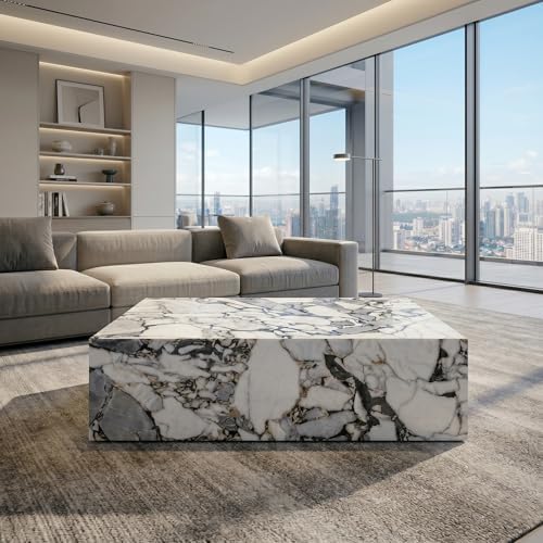 Faux Marble White Coffee Table, Rectangle MDF Living Room Table, Center Table - Image 4