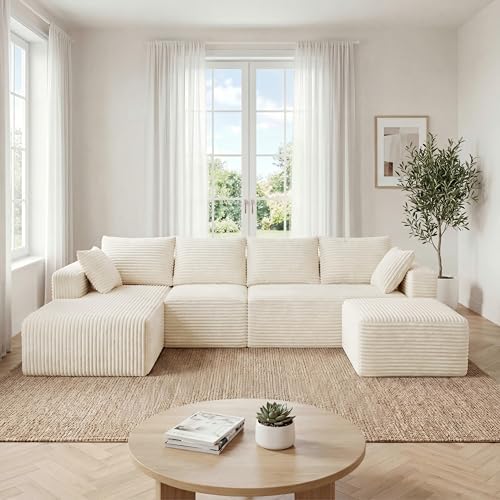 118" U-Shaped Modular Sectional Sofa Set, Soft Corduroy Cloud Couch by ICCEQUEEFURNITURE