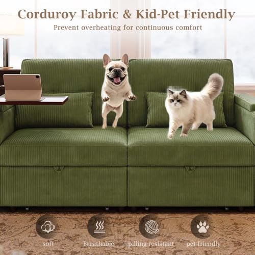 73'' Sleeper Sofa Bed Queen, Corduroy Pull Out Couch - Image 6