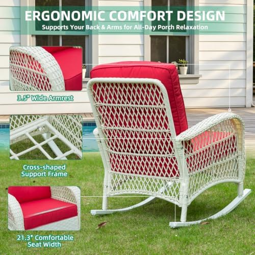 VIVIJASON Outdoor Rocking Chairs Set of 2, 3 Piece Patio Wicker Bistro Set - Image 4