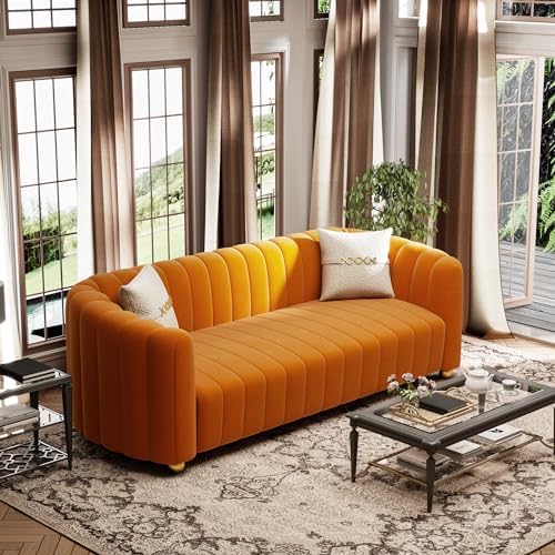 2-Piece Orange Velvet Tufted Sofa Set - Image 6