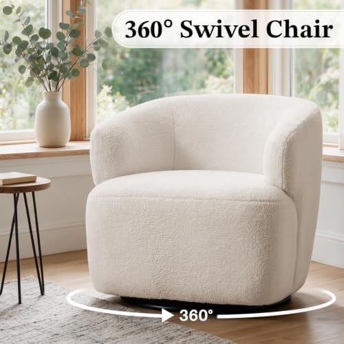 SOFTHION Swivel Accent Chair, Sherpa Teddy Barrel Chair - Image 4