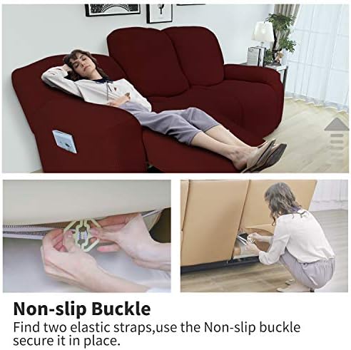 Easy-Going 8 Pieces Recliner Couch Stretch Sofa Slipcover Wine - Image 3