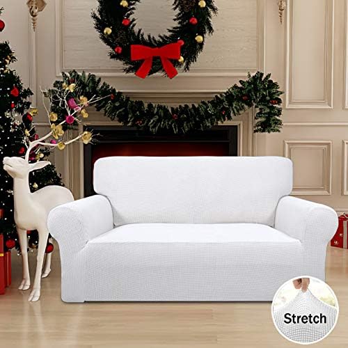 Easy-Going Stretch Loveseat Couch Covers Washable Snow White - Image 2
