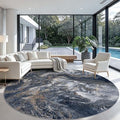 Large Blue Round Rug 9ft: Modern Abstract Round Area Rugs by Luxcrest