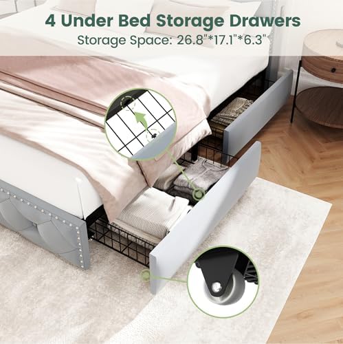 LARMACE Queen Bed Frame with 4 Storage Drawers, LED & Charging Station - Image 7