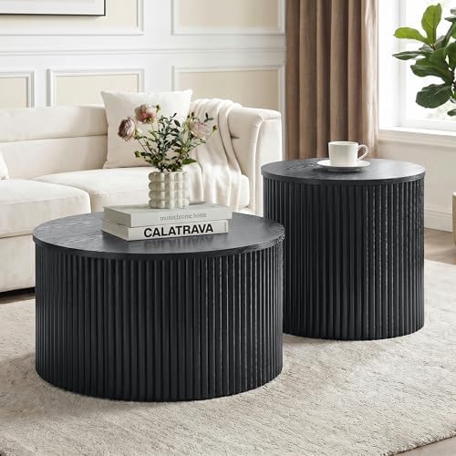 LKTART Round Fluted Nesting Coffee Table Set of 2 by LKTART