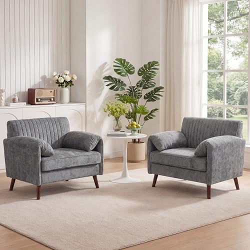 Modern Elegant Oversized Accent Armchair Set of 2, 43.3" Chenille by LANDASSYHOME