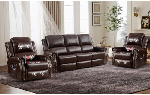 CANMOV Faux Leather Power Recliner Sofa Set, 2 Electric Recliner Chair and by CANMOV