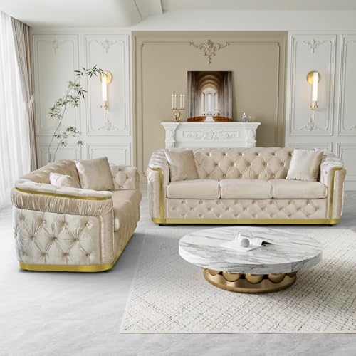 84.6" Velvet Chesterfield Sofa - Image 6