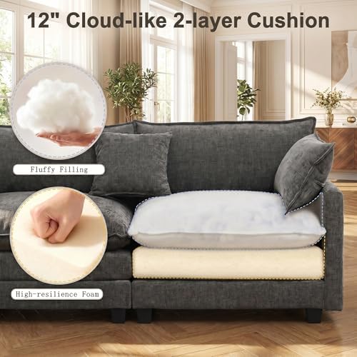 111.4" V-Shaped 5-Seat Sectional Cloud Couch, Chenille Soft Set - Image 4