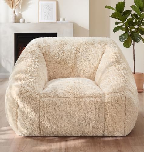 Hobestluk Bean Bag Chair Plush Accent Chair Armrest Living Room Adult Beige by YourHomeDeservesMore