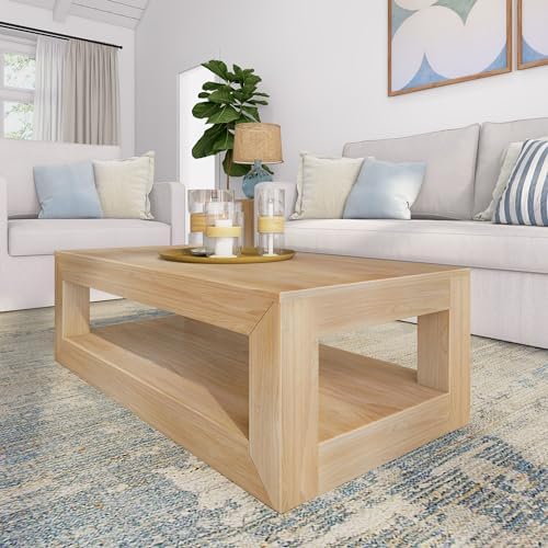 Plank+Beam Modern Coffee Table, Rectangular, 40 Inch, Blonde Wirebrush by PlankBeam