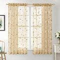 MIULEE Khaki Sheer Curtains 2 Panels Embroidered Leaf Patterned, W52 x L45 by MIULEE