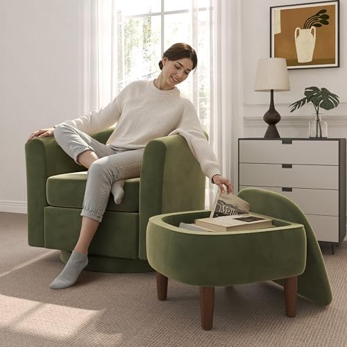 360° Swivel Accent Chair with Storage Ottoman - Image 4