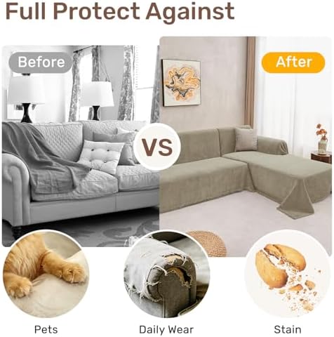 2 Pieces Sectional Couch Covers L Shaped Cover XXL Quicksand - Image 4