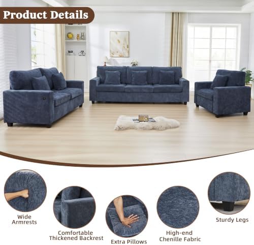 Loveseat & 3 Seater Couch with Chair Chenille Couch Set - Image 5