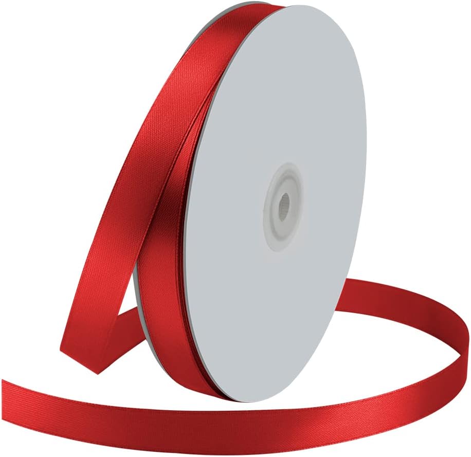 5/8" Wide x 100 Yards Single Face Polyester Satin Ribbon, Satin Ribbon for Crafts, Gift, Hair Bows, Wedding Party Decoration, Bow Making & Other Projects (Red)