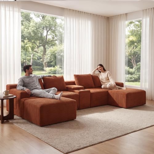 141" Oversized U Shaped Cloud Sectional Boneless Corduroy Sofa Couch Orange - Image 2