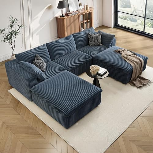 118" Cloud Couch Modular Sectional Sofa, Boneless U-Shaped Deep Seat Couch by MAKIAAP