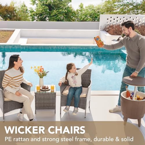 Devoko 3 Piece Patio Furniture Set Outdoor Wicker Conversation - Image 2