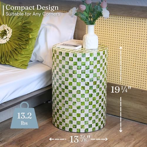 Chi An Home 19.3” Capiz Shell Checkered Pistachio Green Side Table - Image 2