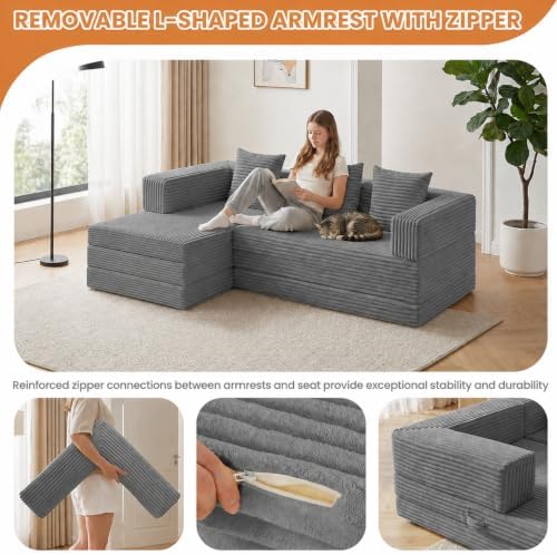 79" Modular Sectional Sofa, Boneless Convertible Sleeper Sofa Bed, Modern - Image 6