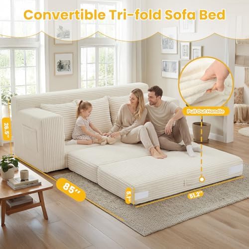 Boneless Couch, 3 Seater Boneless Couch Bed – 3-in-1 Convertible Sleeper Sofa - Image 5
