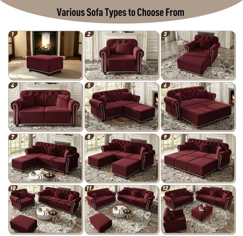 GDFStudio 82.6" Upholstered Velvet Sofa, Mid-Century Modern Chesterfield Couch - Image 3
