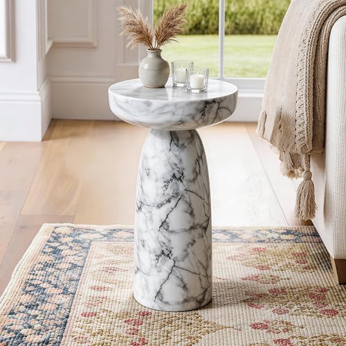 Faux Marble Side Table, 24Inch Outdoor End Table Pedestal - Image 3