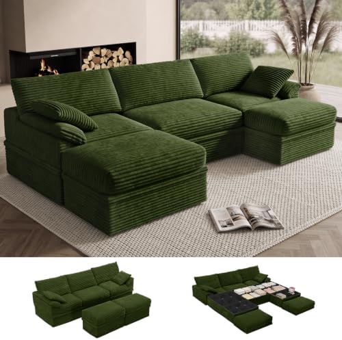 107" Boneless Couch with Storage, 48.6" Extra Deep-High Seat Modular Sectional by LOOFRA