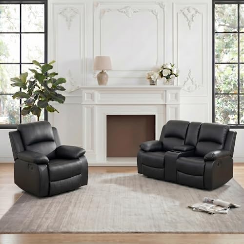 Leather Recliner Sofa Set, Includes a Manual Recliner 1 Seat and a Loveseat by BrisaNube