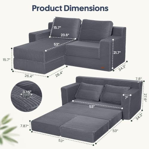 COMAX Futon Sofa Bed, Convertible Sofa Bed, Folding Boneless Couches - Image 2
