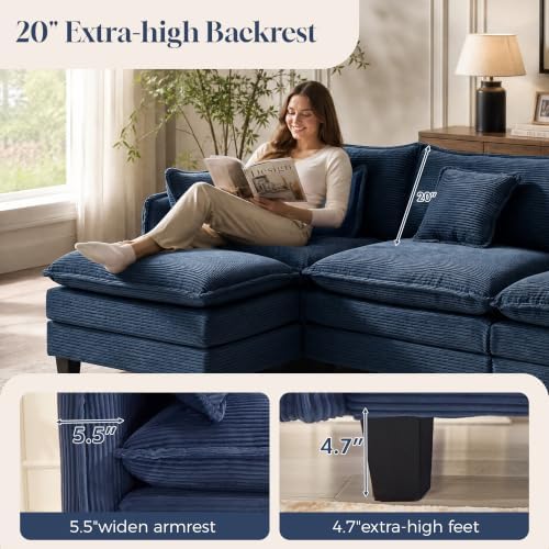 Corduroy Cloud Couch Modular Sectional Sofa, Oversized Deep Seat Modern - Image 3