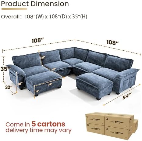 Large V-Shaped Modular Sectional Sofa, 7 Seater Cloud Couch - Image 2