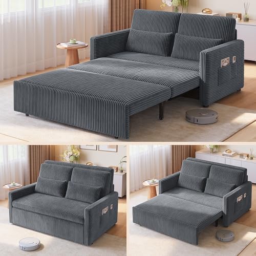 Ahomly 77.2'' Extended Pull Out Sofa Bed, 3-in-1 Sleeper Couch, Dark Gray by Ahomly