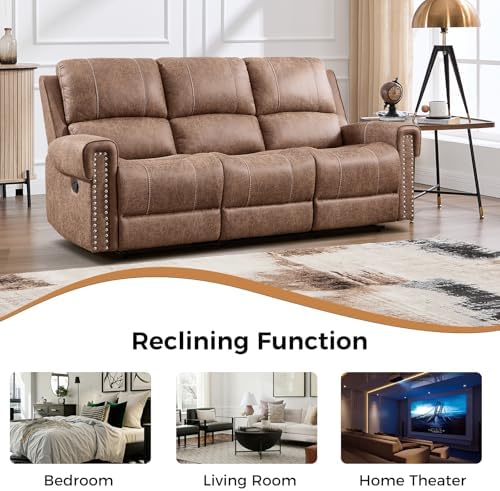 CANMOV 2 Pieces Faux Leather Manual Reclining Couch Furniture Set - Image 6