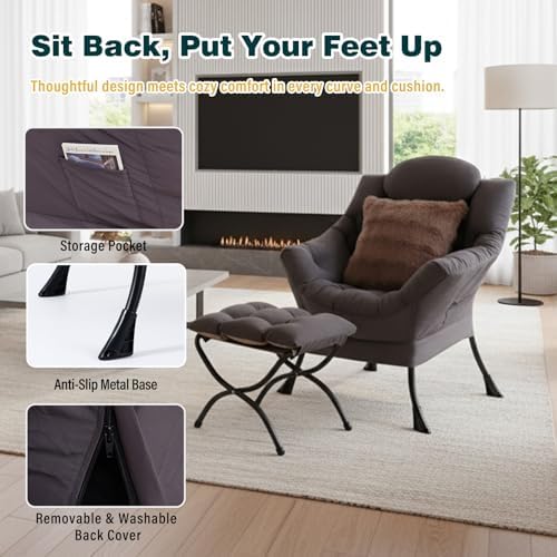 Lazy Chair with Ottoman, Comfy Reading Chair - Image 4