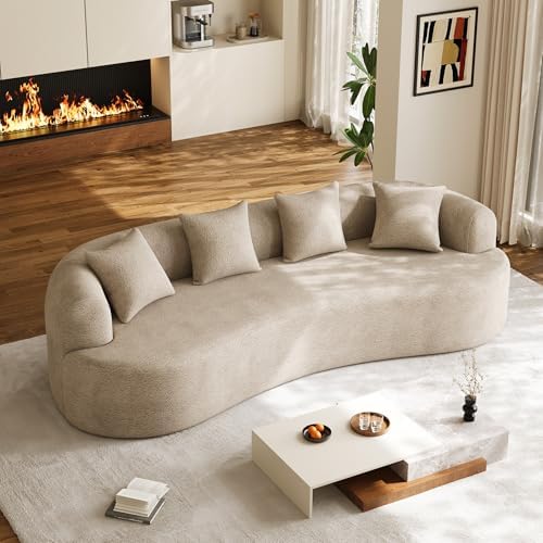 Modern Curved Couch, Oversized 4 Seater Boneless Chenille Sofa, Light Brown by DAMAIFROMFURNITURE