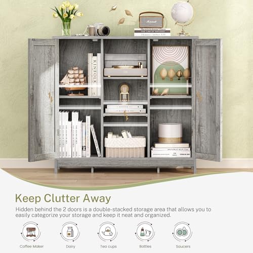 Iwell Storage Cabinet with 2 Doors and 4 Adjustable Shelves, Buffet Cabinet - Image 4