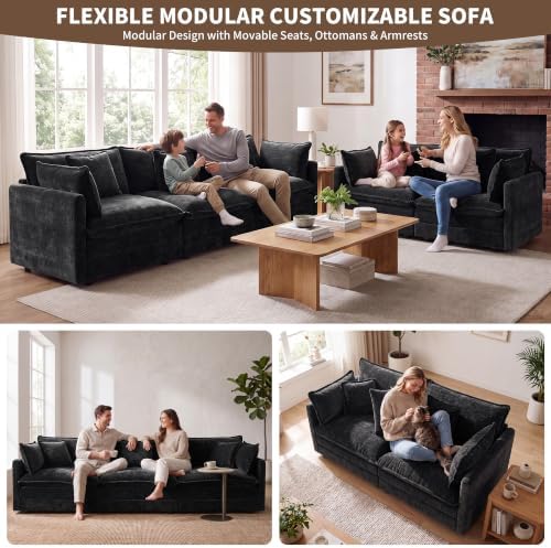 Tmsan Black 2 Piece Modular Cloud Sectional Sofa Couch and Loveseat Set - Image 7