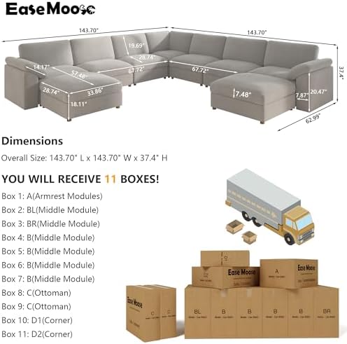 EASE MOOSE Oversized Sectional Sofa, Modern Luxury Deep Modular Couch - Image 2