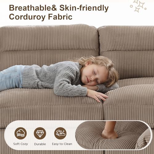 HAOMARKETS Corduroy Sofa Set, Upholstered 3-Seater Couch - Image 3