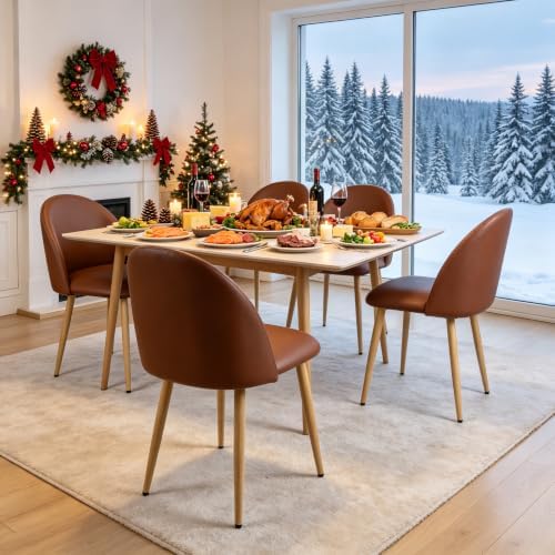 Lightdot Modern PU Leather Dining Chairs Set of 2 Brown Kitchen Side Chairs - Image 7