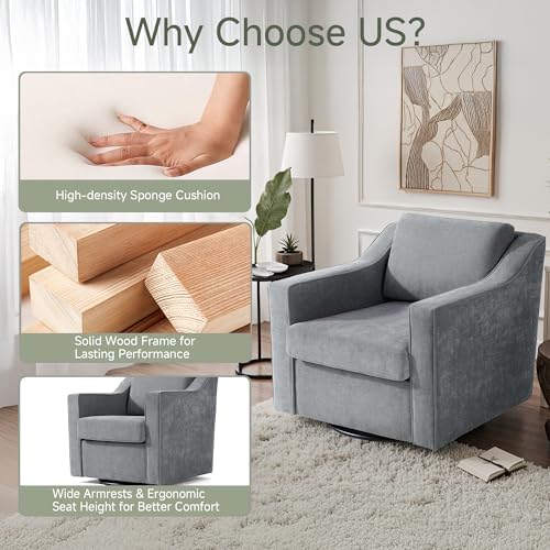 Swivel Accent Chair, Chenille Upholstered Armchair - Image 6