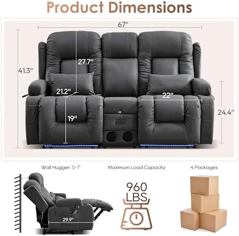 TUNYI Wall Hugger Loveseat Recliner Sofa - Image 2