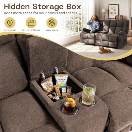 Loveseat Recliner Sofa with Console, Wall Hugger Reclining Loveseat with Cup - Image 4